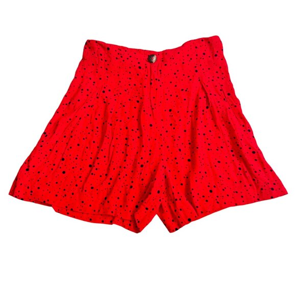 Zara Red Pleated Polka Dot High-Waisted Shorts size small zip button closure - Picture 2 of 10